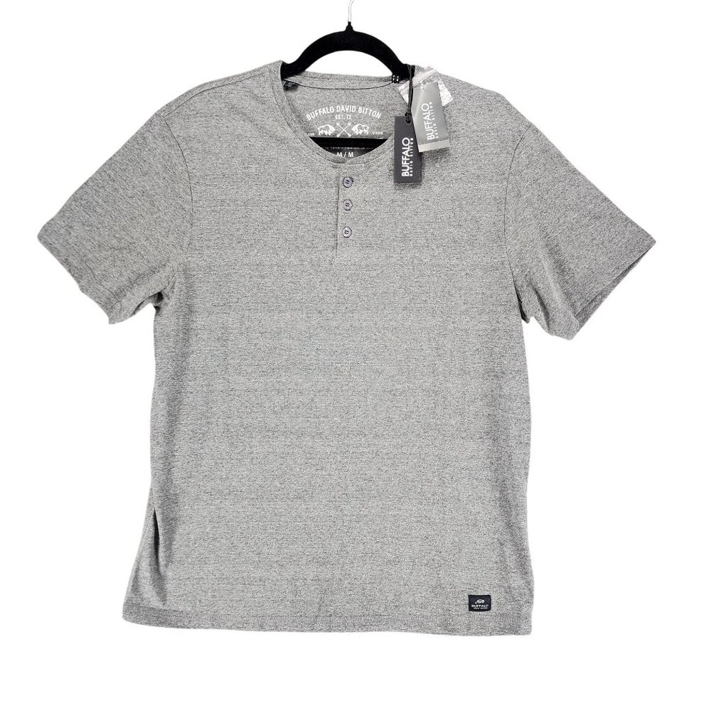 Buffalo David Bitton Shirt Medium Gray Short Sleeve Henley *NWT*